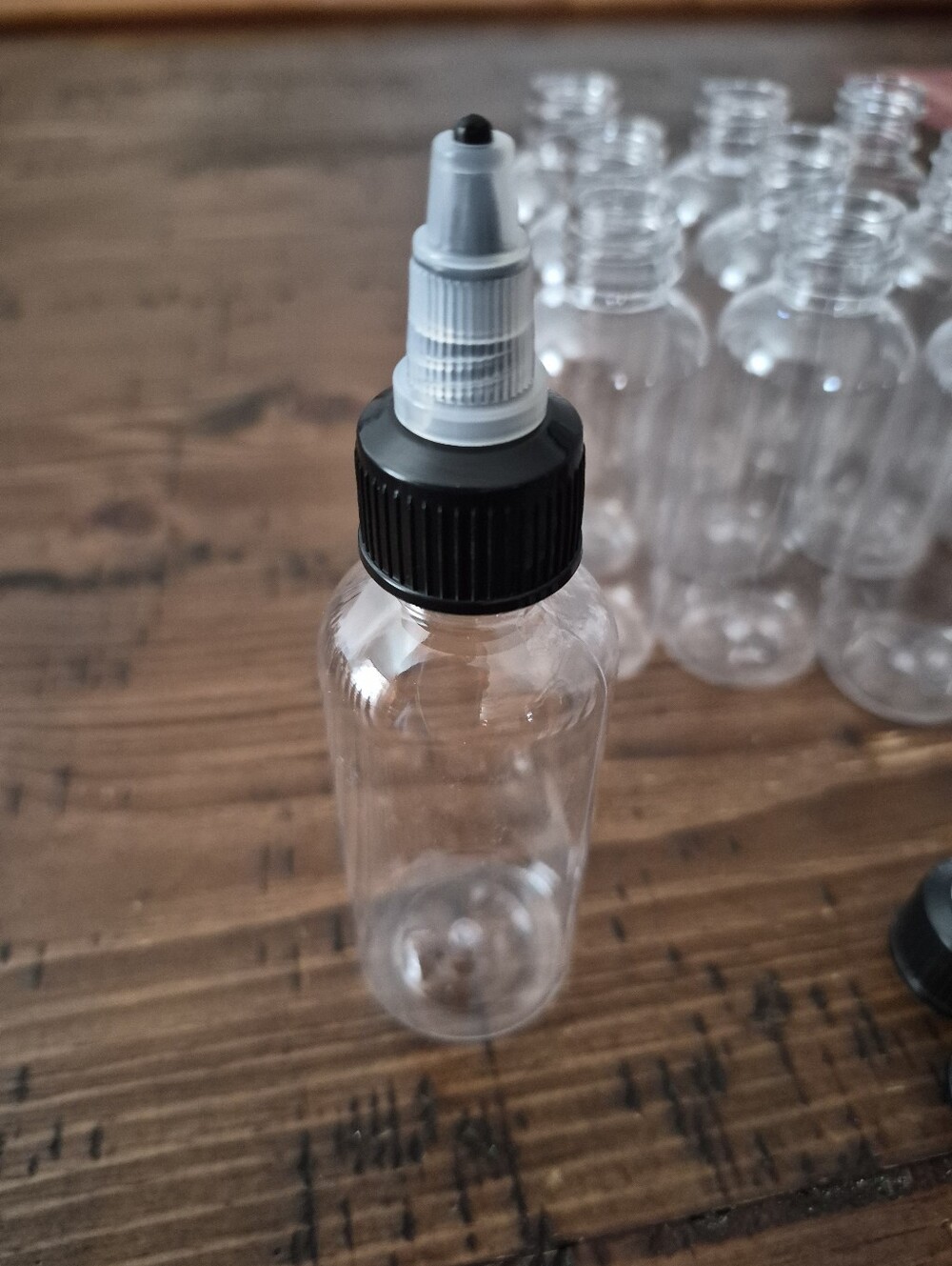 Clear Plastic Dropper Bottle with Black Cap. 50!